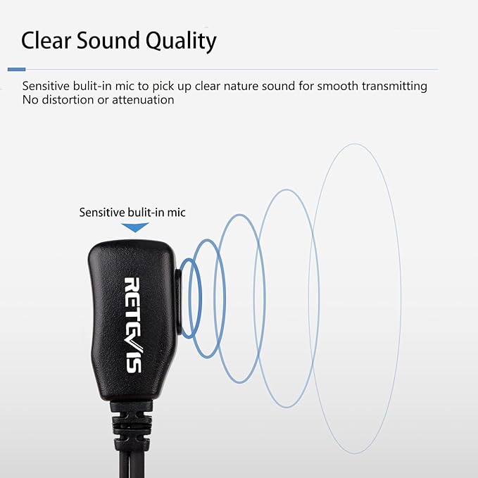 Retevis Radio Earpiece, Additional Acoustic Tube and Soft Silicone Earbuds(5 Pairs), for RT22 RT21 H777, Compatible with Baofeng Pxton Kenwood Two Way Radio, Walkie Talkie Earpiece with Mic(10 Pack)