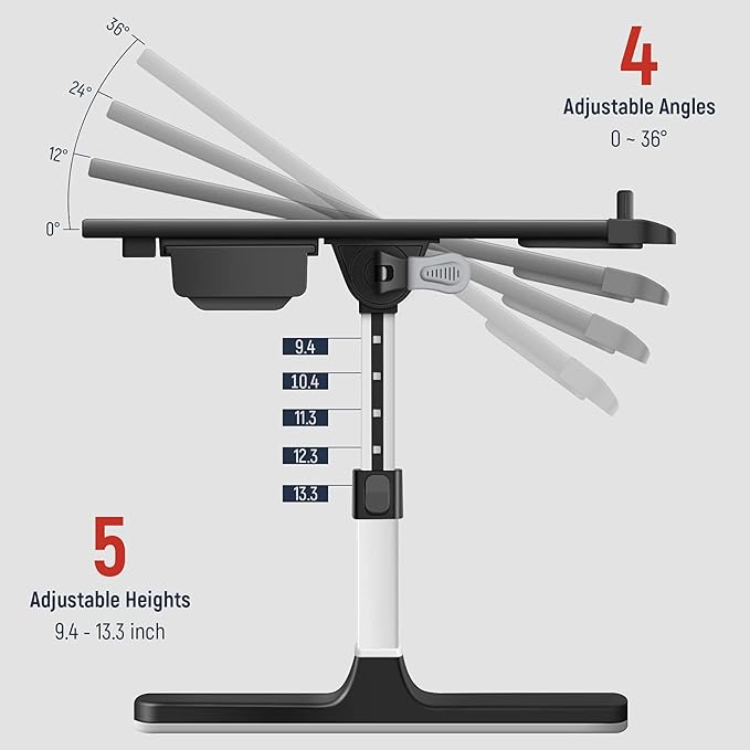 Laptop Desk for Bed, Lap Desks Trays with Double Storage Drawers, Adjustable Premium Leather Laptop Stand with Extra Drawstring Bag, Foldable Lap Table for Eating, Working, Writing and Drawing