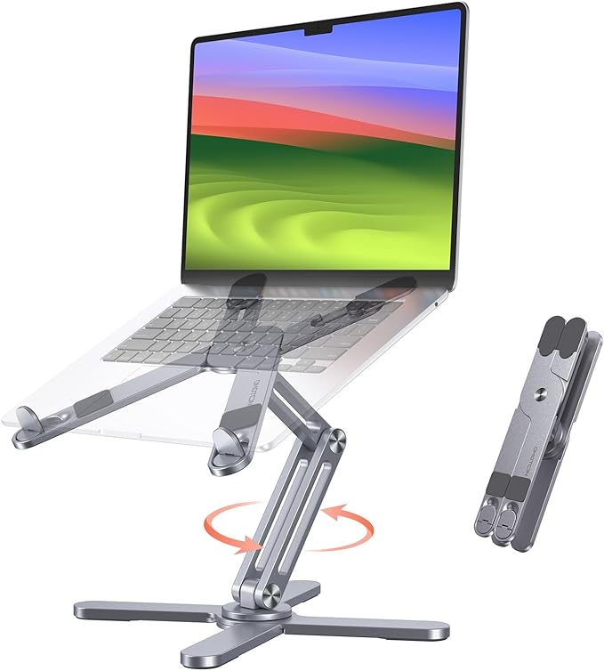 OMOTON 360° Rotating Laptop Stand Riser for Desk, Ergonomic Foldable Computer Stand Adjustable Height Angles for Collaborative Work, Easy Storage Fit Macbooks,All Laptops up to 16 inches, Space Grey