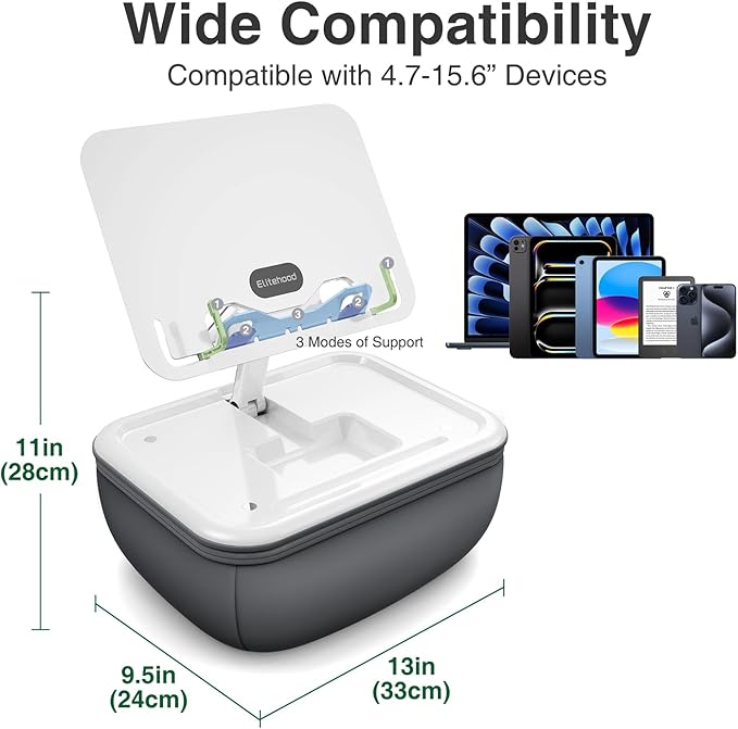 elitehood iPad Pillow Stand for Lap, Angle Adjustable Tablet Pillow Stand, Soft Cushion Tablet Holder for Bed Compatible with Laptop, MacBook, iPad Pro Air Mini, Kindle, Books & 4-15.6'' Devices, Grey