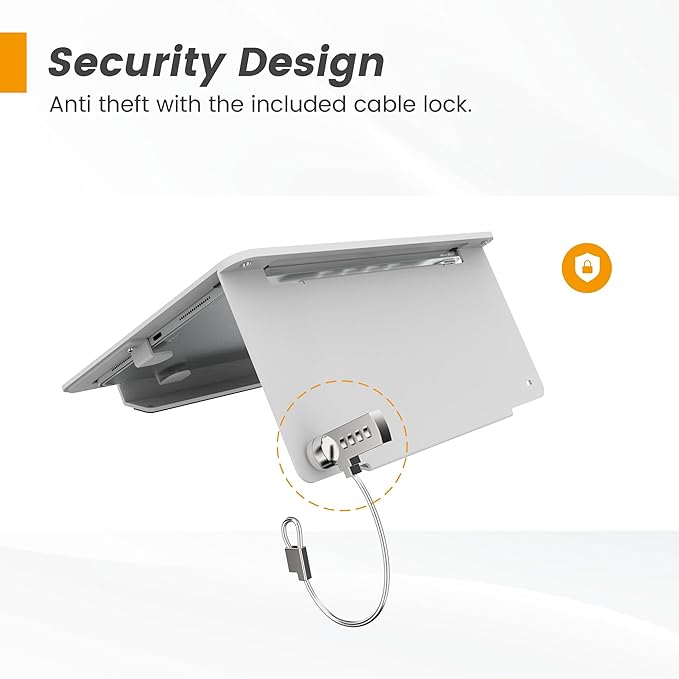 Tablet Desk Stand, All Metal 30° Ergonomic with Security Cable Lock for Office, POS Counter, Reception - Compatible with iPad 10th (10.9"), Pro 11", Air 4/5 (10.9"), Air 11"，iPad 11"(A16)