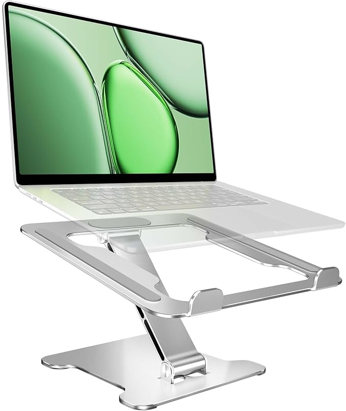 Foldable Aluminum Laptop Stand, Height Adjustable Ergonomic Riser for Collaborative Work,Tablet, Reading and More. Portable Laptop Stand for All 10-16" - Silver