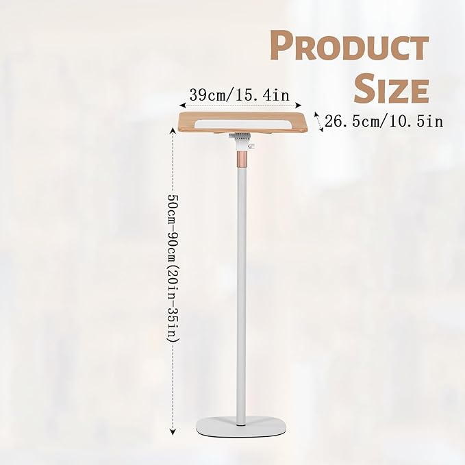 Adjustable Floor Book Stand Height From20'-35‘ and Angle, Music Stand,Laptop Floor Stand for Tablet Bibles, Recipes, Cooking, Books Wooden Display Rack,Stable Portable with Clip