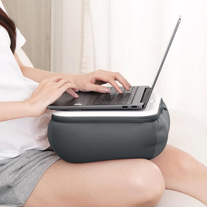 elitehood iPad Pillow Stand for Lap, Angle Adjustable Tablet Pillow Stand, Soft Cushion Tablet Holder for Bed Compatible with Laptop, MacBook, iPad Pro Air Mini, Kindle, Books & 4-15.6'' Devices, Grey