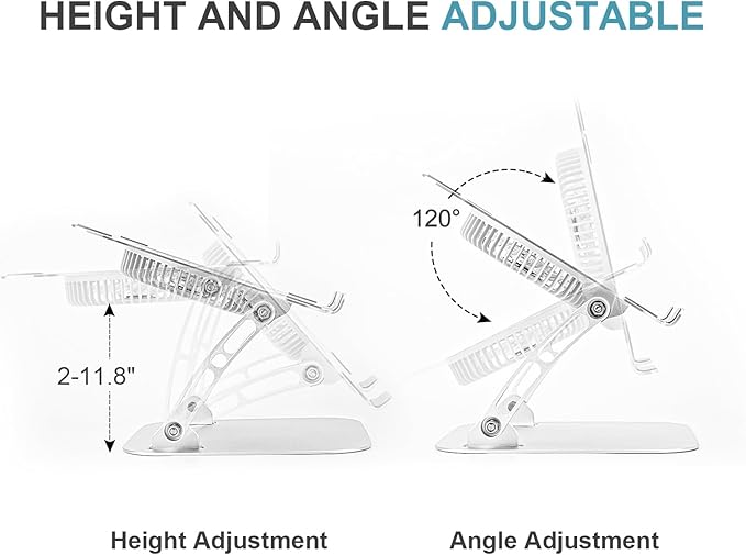 SHUWEI Laptop Cooling Stand with 3 Speed Fan, Adjustable Height & Angle, Carbon Steel Framework, Ultra-Quiet & Super Sturdy for up to 16”Laptop - Black