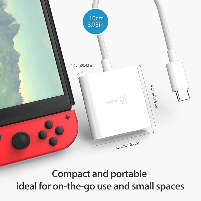 j5create AR Glasses USB-C Video and Charging Adapter, Support 4K@240Hz, up to 100W PD Pass Through Charging, for XREAL, Viture, Rokid, Steam Deck, ROG Ally, Switch, iPhone 17/16/15 (JCA164)