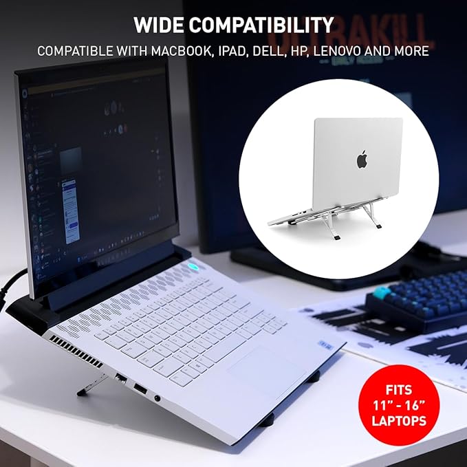 NSMO Laptop Stand – Adjustable Aluminum Portable Laptop Stand with 5-Level Height Settings, Ergonomic Design, Heat Dissipation, Non-Slip Support, Compact Travel Riser for 11”-16” Laptops