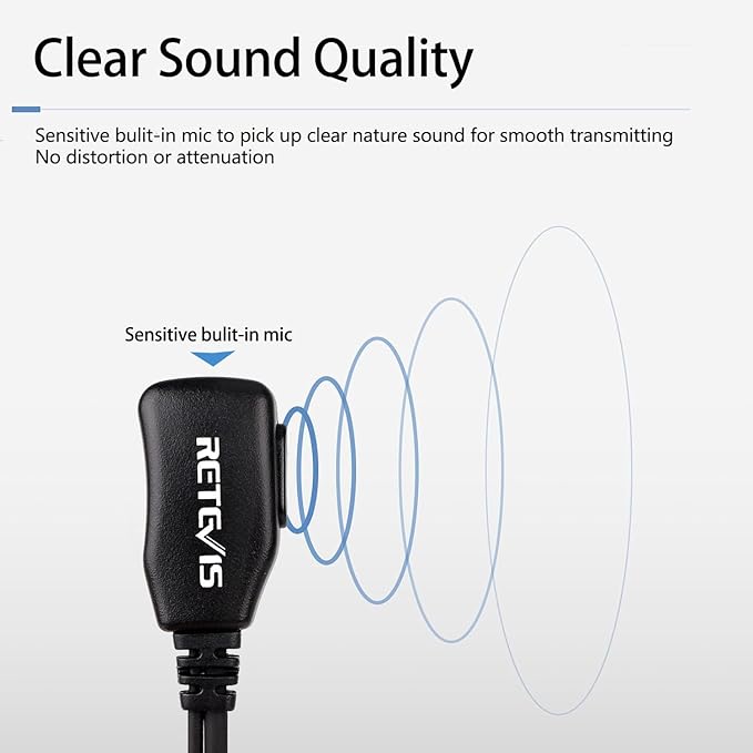 Case of 10, Retevis Walkie Talkies Earpiece with Mic 2 Pin Acoustic Tube Headset, for RT22 RT21 RT68 H777, Compatible with Pxton Baofeng BF-888S BF-T26 Kenwood walkie talkie, Two Way Radio Earpiece