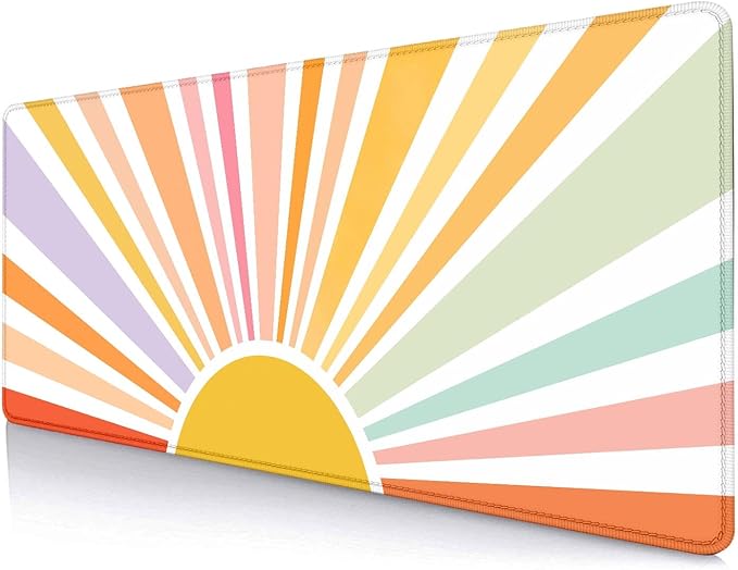 Colorful Rainbow Sun Desk Mat, Boho Desk Pad Cute, Abstract Art Large Extend Mouse Pad XL, Sunrise Aesthetic Desktop Mat Laptop Mat for Office Home, Gift for Girly Fresh