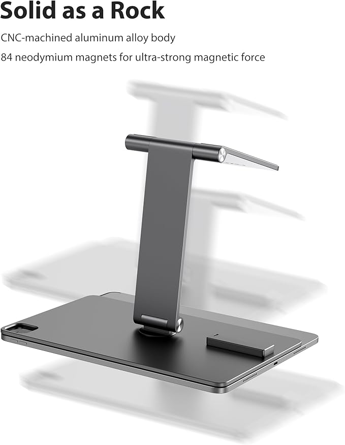 KU XIU Magnetic Wireless Charging Stand Only for iPad Pro 11 M4/M5 2025, Aluminum Alloy Foldable Tablet Stand Holder Mount, 360° Adjustable for Desk with 1M USB-C Cable for iPad Pro 11 inch M4/M5