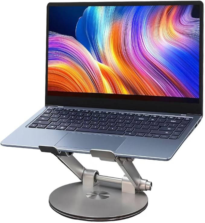 Laptop Stand for Desk, Adjustable Computer Stand with 360° Rotating Base, Ergonomic Laptop Riser for Collaborative Work, Foldable & Portable Laptop Stand, fits for All 10-16" Laptops
