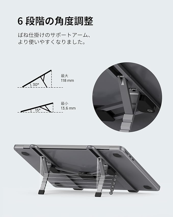 SODI [Innovative Compact] Foldable Laptop Stand for Desk, Lightweight Portable Laptop Stand for Business Trip, Library, Cafe, 6 Level Height Ergonomic Aluminum Computer Stand for MacBook 10-16"