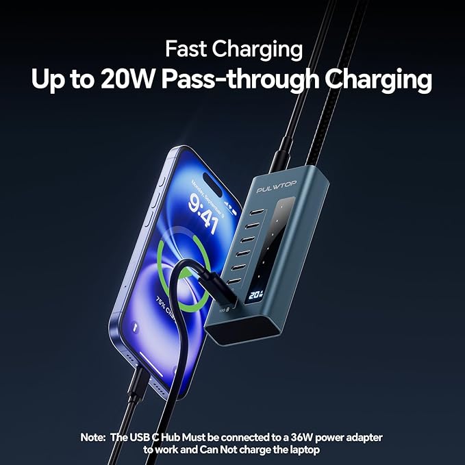 USB C Hub for Laptop, PULWTOP 7 in 1 10Gbps USB Adapter Support Data & Charging(Not Support Video), USB Hub 10Gbps Ports for iMac, MacBook Pro/Air, iPad, XPS, USB Hub Multiport Adapter