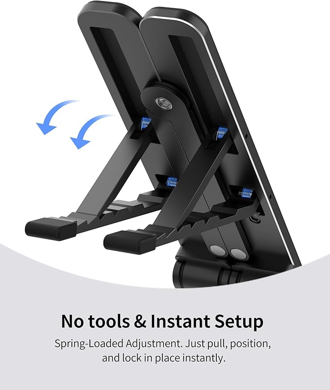 SODI 2025 Foldable Laptop Stand for Desk - Bi-fold Ergonomic Spring Adjustable Computer Holder, 3 in 1 Metal Portable Laptop Stand for Notebook, Phone, Tablet,10-16", Desk & Travel Use