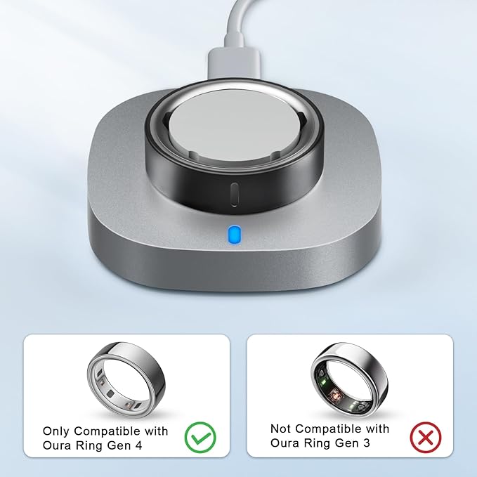 Charger Compatible with Oura Ring Gen 4/Oura Ring Gen 4 Ceramic Size 5, Fast Charging Dock with USB-C Cable