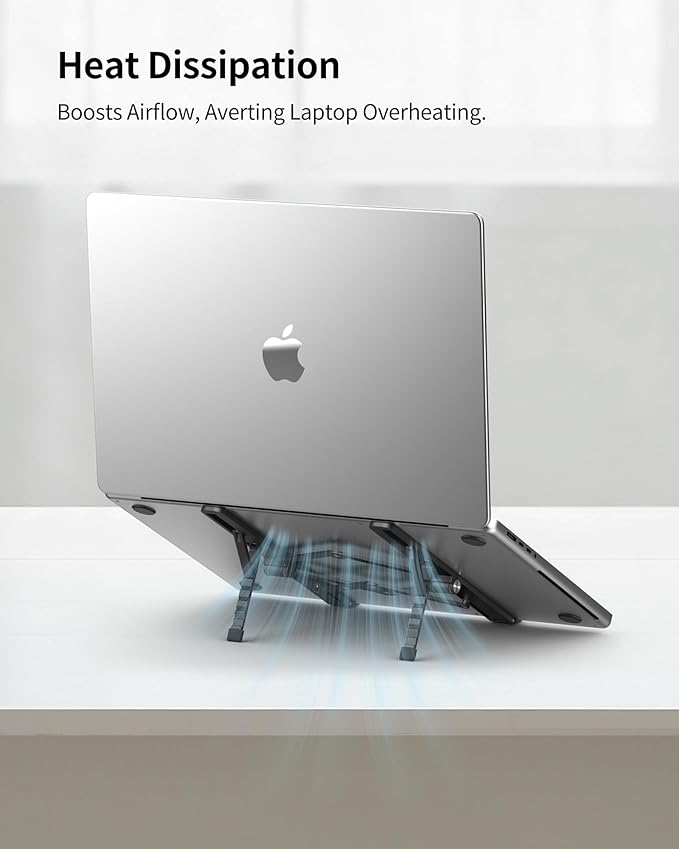 SODI 2025 Foldable Laptop Stand for Desk - Bi-fold Ergonomic Spring Adjustable Computer Holder, 3 in 1 Metal Portable Laptop Stand for Notebook, Phone, Tablet,10-16", Desk & Travel Use