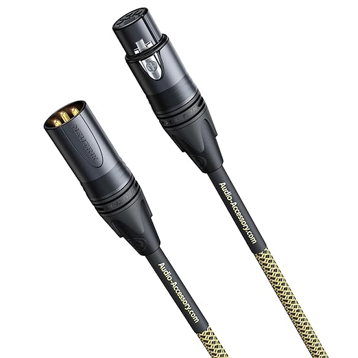 Gold Series Star Quad XLR Cables 1.5ft, Neutrik Connectors, 19AWG Microphone Cable, Kevlar-Reinforced Nylon Braided Handmade Mic Cable, 100% Coverage OFC Braid and Al-Foil Shielding