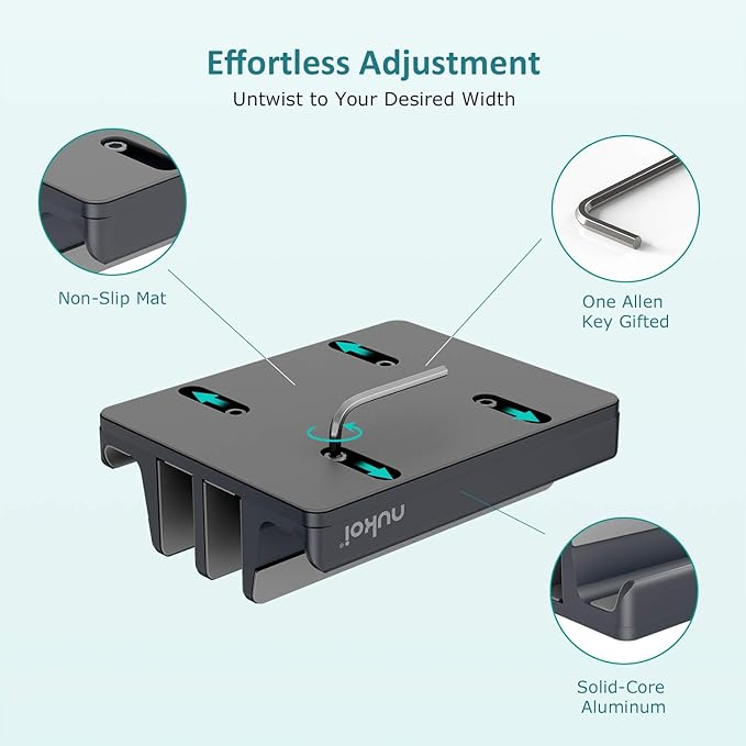 Vertical Laptop Stand - SPACEMax Adjustable GRIPLock Anti-Tip Silicone 4 Slots Aluminum Desktop Holder - Double Dock Stand - 2 Phone Slots Fits Up to 17.3” Laptops, Tablets, Phones - Gray