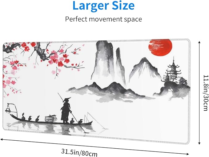 Japan Traditional Painting Extended Big Mouse Pad Large,XL Gaming Mouse Pad Desk Pad,31.5x11.8inch Long Computer Keyboard Mouse Mat Mousepad with 3mm Non-Slip Base for Home Office Work-Boating Sunset