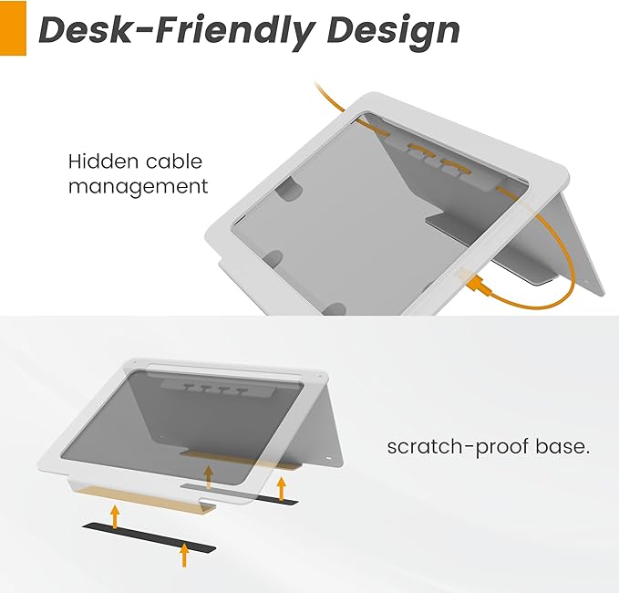 Tablet Desk Stand, All Metal 30° Ergonomic with Security Cable Lock for Office, POS Counter, Reception - Compatible with iPad 10th (10.9"), Pro 11", Air 4/5 (10.9"), Air 11"，iPad 11"(A16)