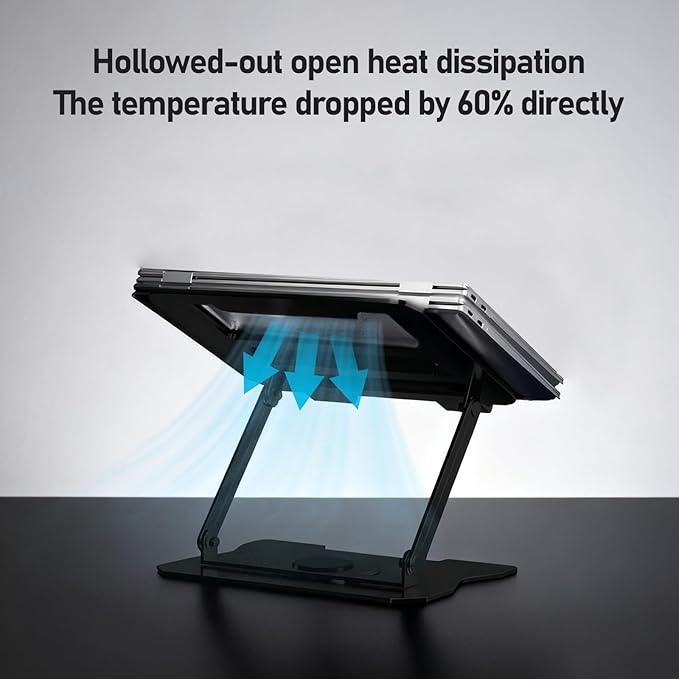 Djustable Laptop Stand with Dual Cooling Fans, Height Adjustable Ergonomic Aluminum Laptop Riser, 360° Rotating Base for Home Office & Gaming