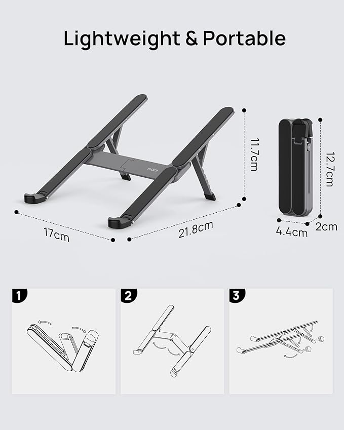 SODI [Ultra Compact] Foldable & Portable Laptop Stand for Desk, Lightweight Tablet Stand for Business Travel, Library, Cafe, 6 Level Height Ergonomic Aluminum Computer Holder for 10-16" Laptops