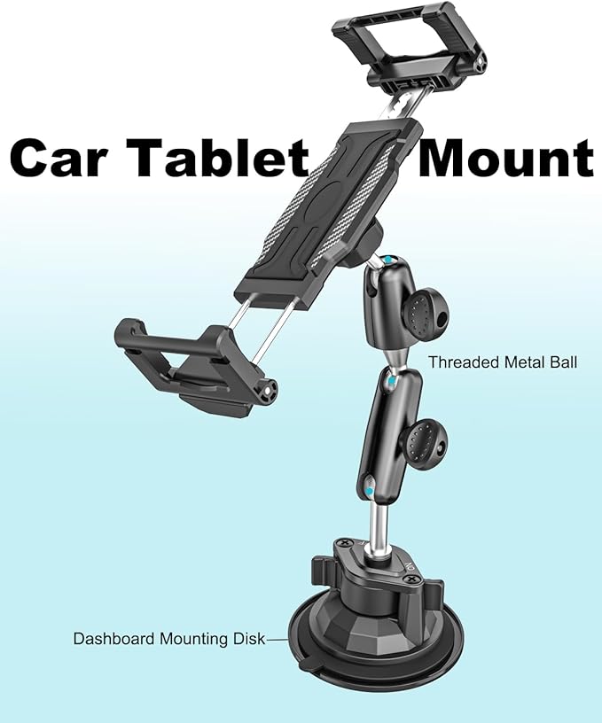Car Tablet Mount Dashboard, [UP to 15.6"] Ultra-Stable Suction Cup Tablet Holder for Truck, Heavy Duty Vehicle Windshield Cradle for iPad Pro 12.9 Air Mini, Galaxy tab, iPhone, 6.1-15.6" Device
