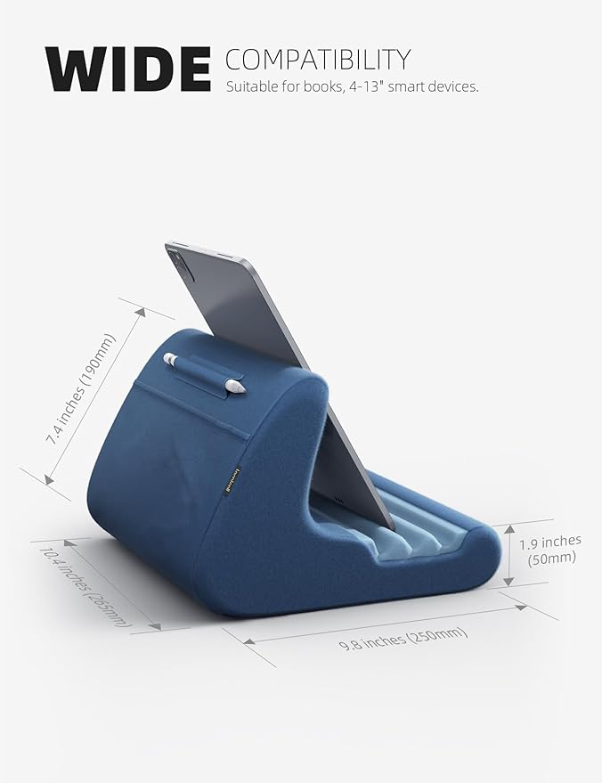 Lamicall Tablet Stand, Pillow Holder for Bed - Soft Pad Lap Mount With Stylus Mount & Pocket for iPad Pro 12.9, Air, Mini, Kindle, Galaxy Tab and 4-13" Tablets, Royal Blue
