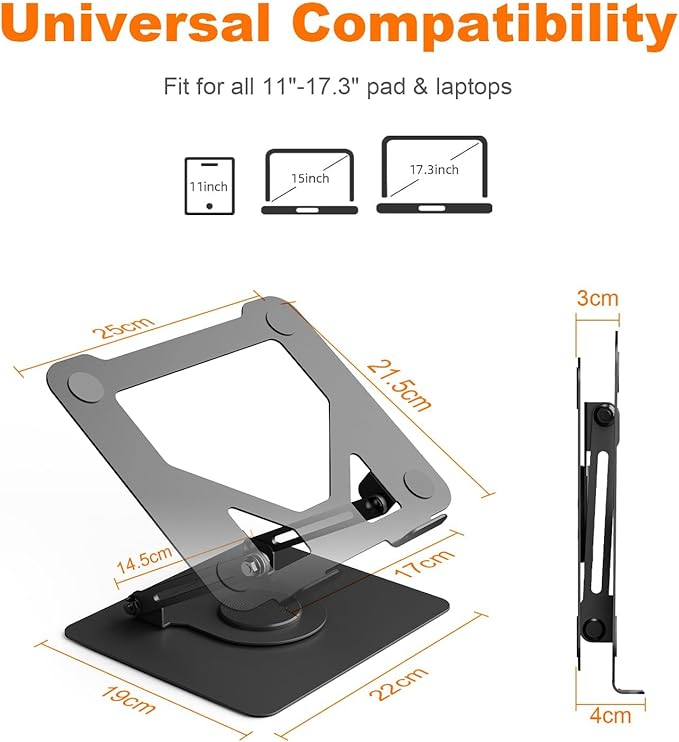Rotating Laptop Stand for desk,360° Adjustable Computer Stand with Rotating Base,Ergonomic Laptop Riser for Foldable and Portable,Macbook Riser Collaborative Work, Suitable for 10-16" notebook holder