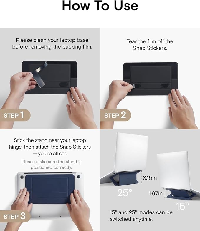 MOFT Laptop Stand for Desk, Adhesive Airflow Laptop Cooling Riser for Heat Dissipation with 2 Adjustable Viewing Angles, Foldable & Portable Computer Stand Compatible with Laptops 11"-16", Jet Black