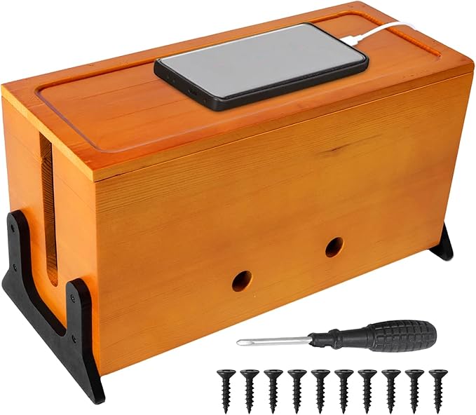 Wooden Cable Management Box,Cord Hider Box,Power Strip Cord Organizer Box for Office,Living Room,Bedroom,Magnetic Lid Design,Cable Organizer for Desk, TV Wires Cable Storage,Wire Management