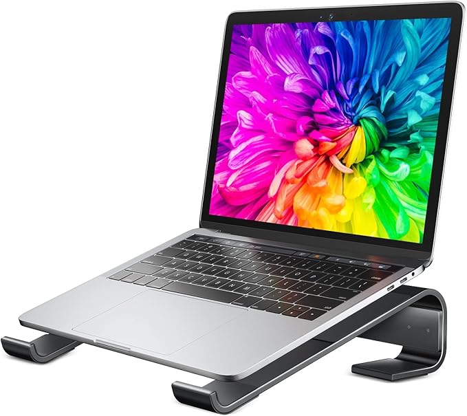 Laptop Stand for Desk, MacBook Stand SOQOOL Sturdy Laptop Riser, Ventilated Ergonomic Aluminum Laptop Holder Compatible with 12 13 15.6 17 Inch MacBook Pro Air/HP/Dell, Work Cooling Computer Stand