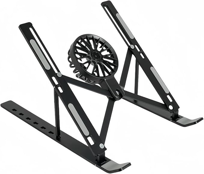 Adjustable Laptop Stand with Detachable Cooling Fan – Portable Foldable Notebook Riser with Heat Sink, USB Powered, Ergonomic & Anti-Slip Design for 10"–17" Laptops (Black)