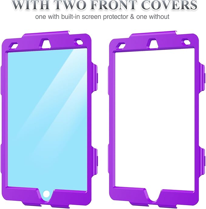 SEYMAC stock Case for iPad 9th/ 8th/ 7th Generation 10.2'', Shockproof with Screen Protector, Pencil Holder [360° Rotating Hand Strap] & Stand, for iPad 10.2 inch 2021-2019 (Purple+Colorful)