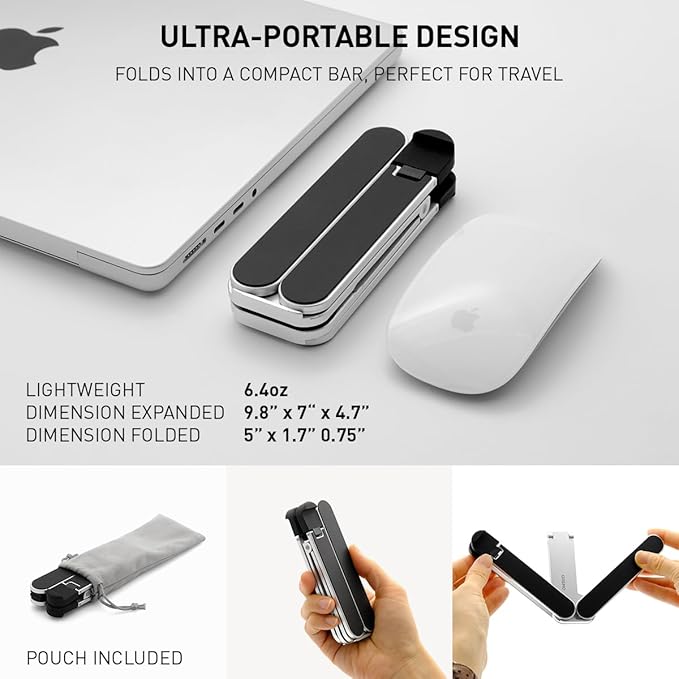 NSMO Laptop Stand – Adjustable Aluminum Portable Laptop Stand with 5-Level Height Settings, Ergonomic Design, Heat Dissipation, Non-Slip Support, Compact Travel Riser for 11”-16” Laptops