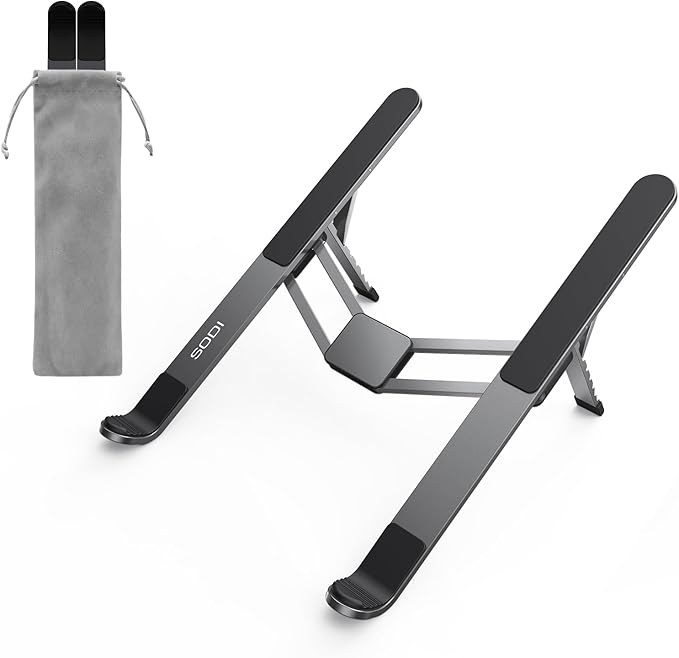 SODI [Innovative Compact] Foldable Laptop Stand for Desk, Lightweight Portable Laptop Stand for Business Trip, Library, Cafe, 6 Level Height Ergonomic Aluminum Computer Stand for MacBook 10-16"