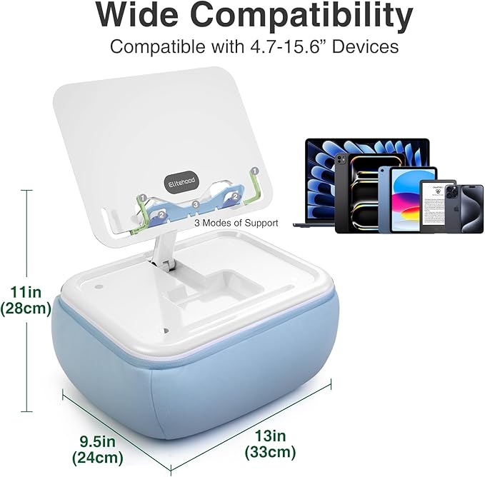 elitehood Tablet Pillow Stand, Foldable iPad Stand for Lap, Adjustable Book Bed Holder for Reading, Pillow Pad for 4.7"-15.6" Tablets, iPad Pro 11, 13, Air, Kindle, Galaxy Tab, Books, Blue