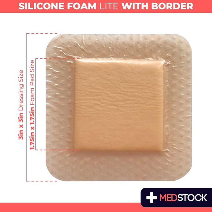 MEDSTOCK Silicone Foam Lite Dressing with Border, 3"x3" (Pack of 10), Comfortable Healing for Wounds, Waterproof, Gentle & Secure Adhesion