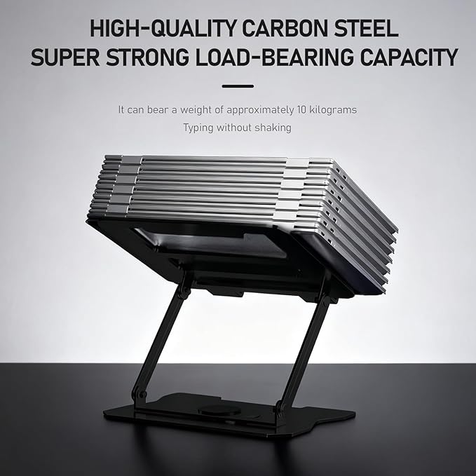 Djustable Laptop Stand with Dual Cooling Fans, Height Adjustable Ergonomic Aluminum Laptop Riser, 360° Rotating Base for Home Office & Gaming