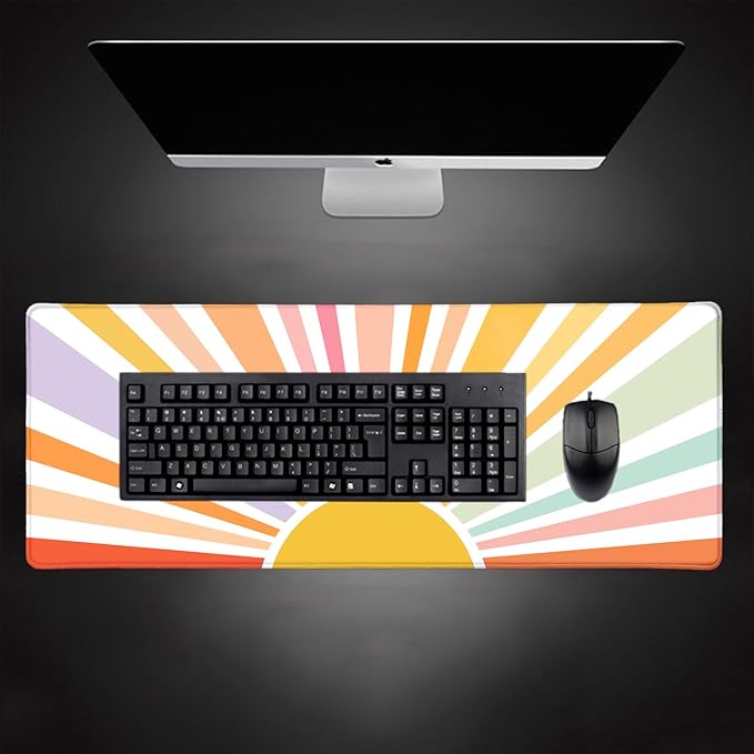 Colorful Rainbow Sun Desk Mat, Boho Desk Pad Cute, Abstract Art Large Extend Mouse Pad XL, Sunrise Aesthetic Desktop Mat Laptop Mat for Office Home, Gift for Girly Fresh