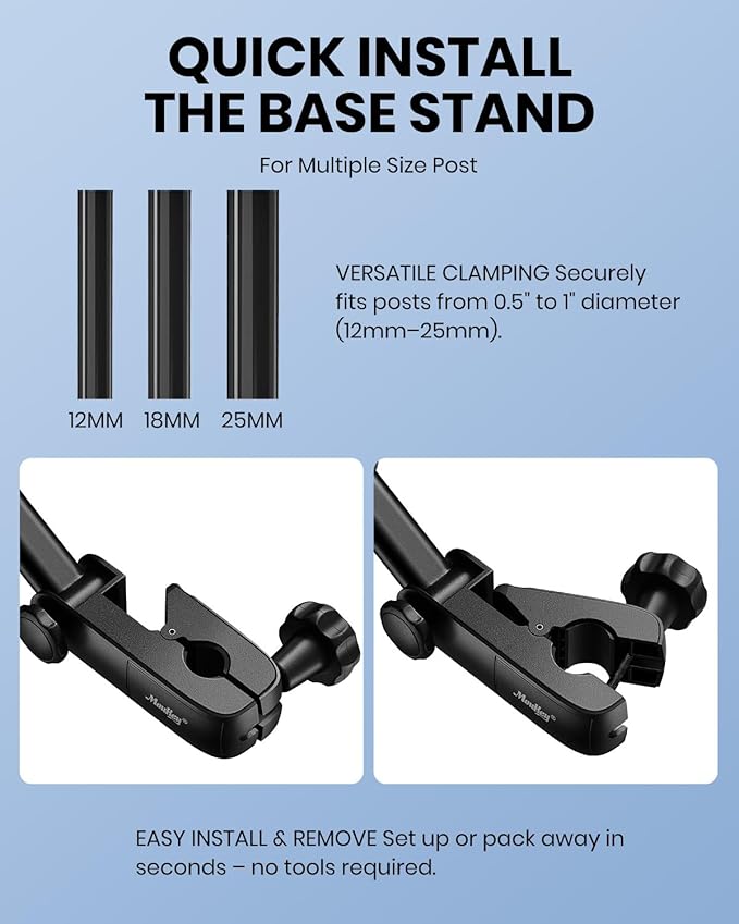 Moukey Adjustable Tablet Holder Clip-on Phone Mount for Mic Microphone Stand Music Stand, Compatible with All 4.7 to 12.9 Inches iPad, iPhone, Android Tablets, Pads, Smartphones