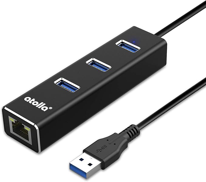 USB to Ethernet Adapter, atolla 3 Ports USB 3.0 Hub with 10/100/1000 Mbps LAN RJ45 Gigabit Network Adapter, Supports Windows 10/8/7, Mac OS, Linux