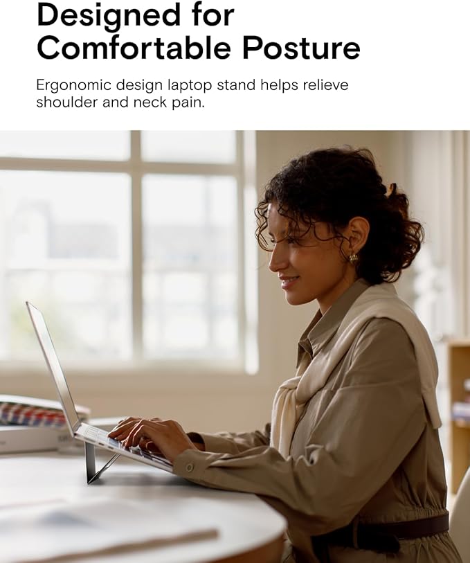 MOFT Laptop Stand for Desk, Adhesive Airflow Laptop Cooling Riser for Heat Dissipation with 2 Adjustable Viewing Angles, Foldable & Portable Computer Stand Compatible with Laptops 11"-16",Misty Cove