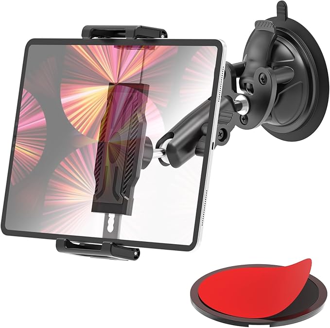Windshield Tablet Mount with Vacuum Suction Cup for Car/Truck, [360° Metal Foldable Adjustable Arm] Dashboard Tablet Holder for iPad Pro/Air/Mini, Galaxy, 6.1-15.6" Device and Thickness Case