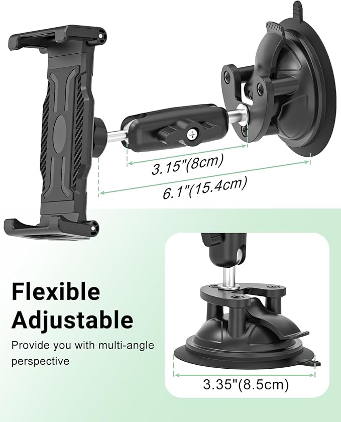 Windshield Tablet Mount with Vacuum Suction Cup for Car/Truck, [360° Metal Foldable Adjustable Arm] Dashboard Tablet Holder for iPad Pro/Air/Mini, Galaxy, 6.1-15.6" Device and Thickness Case