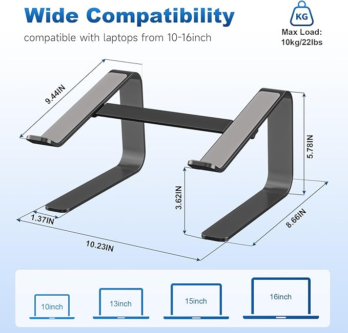 suptek Aluminum Laptop Stand,Ergonomic Detachable Computer Laptop Stand for Desk,Ventilated Cooling Design,Notebook Riser Compatible with MacBook Air/Pro, Dell, HP, Lenovo More 10-16" Laptops, Black