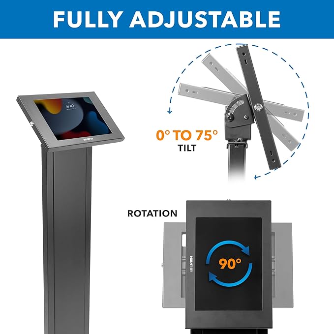 Mount-It! Anti-Theft Tablet Floor Stand Kiosk, Commercial Floor Kiosk with Universal Enclosure, Locking Tablet Mount Stand for iPad Gen 7-10, Pro, Air, 10.2 inch, 10.9 inch