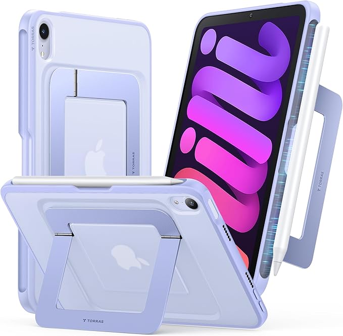 TORRAS for iPad Mini 7 A17 Pro Case, iPad Mini 6 Case with Pencil Holder, Ultra Stable Stand, Multiple Adjustable Viewing Angles, Slim Protective Kickstand Cover,Translucent iPad Mini 6th Case, Purple