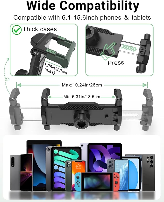 Windshield Tablet Mount with Vacuum Suction Cup for Car/Truck, [360° Metal Foldable Adjustable Arm] Dashboard Tablet Holder for iPad Pro/Air/Mini, Galaxy, 6.1-15.6" Device and Thickness Case