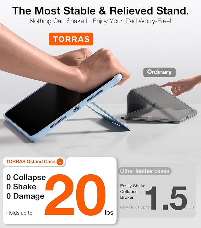 TORRAS for iPad Pro 11 inch Case 2025 M5 & 2024 M4, Ultra Stable Stand, Multiple Adjustable Viewing Angles, Slim Protective Kickstand Cover, Translucent iPad 11 Pro Case with Pencil Holder, Blue